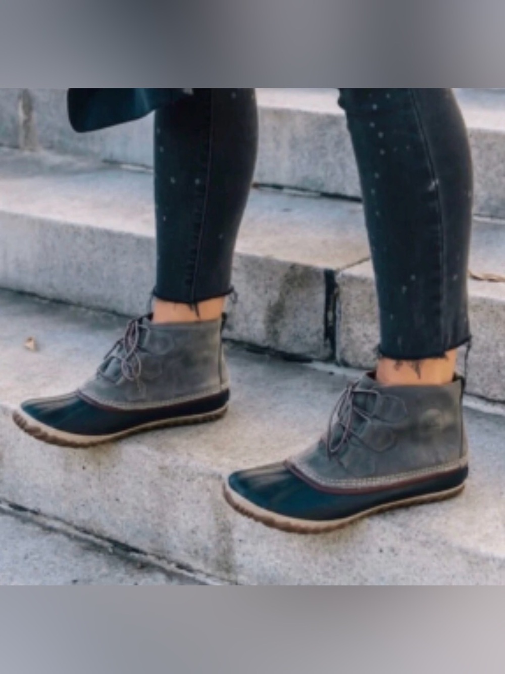 Gray Ankle Duck Boots Women's Waterproof Lace-Up Rain boot Fall Outdoor Hiking
